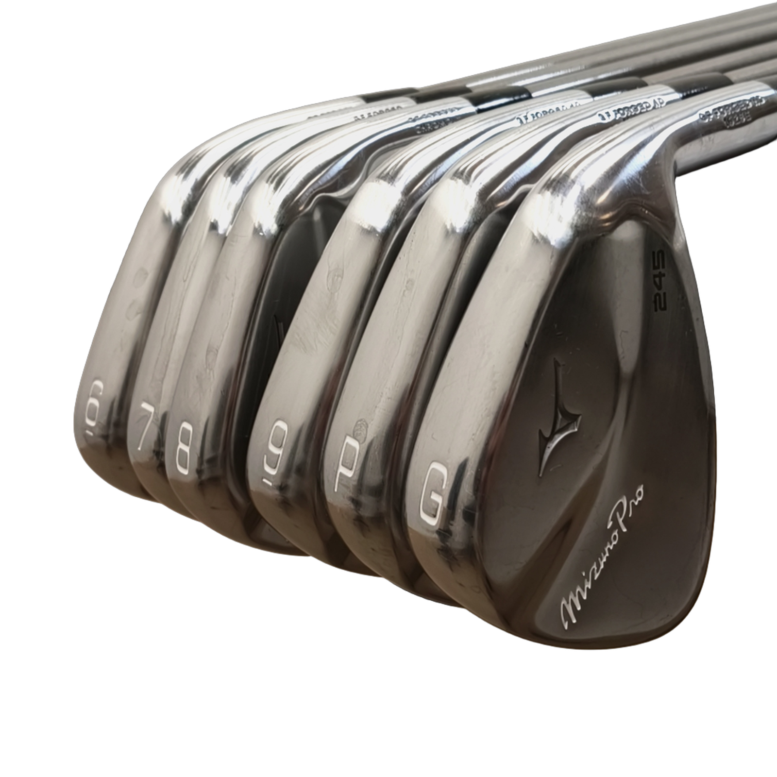 Mizuno Pro 245 iron set / 6-PW+GW / Flex Regular / SteelFiber [model:birefnet-general] [bg:handrolled]